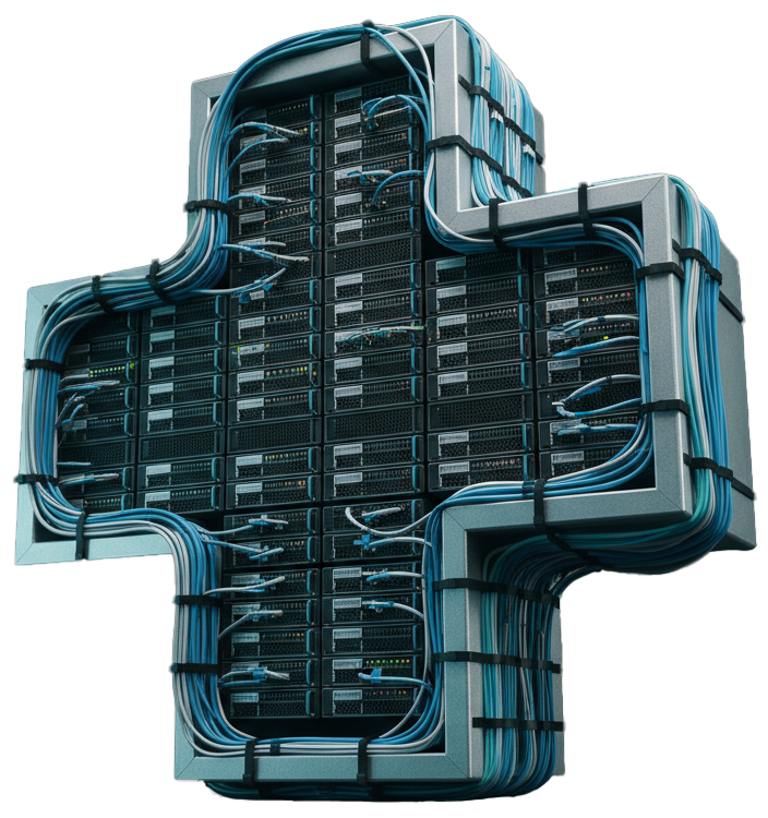 Server in der Form eines Schweizerkreuz - Sinnbild für Schweizer LLM Hosting