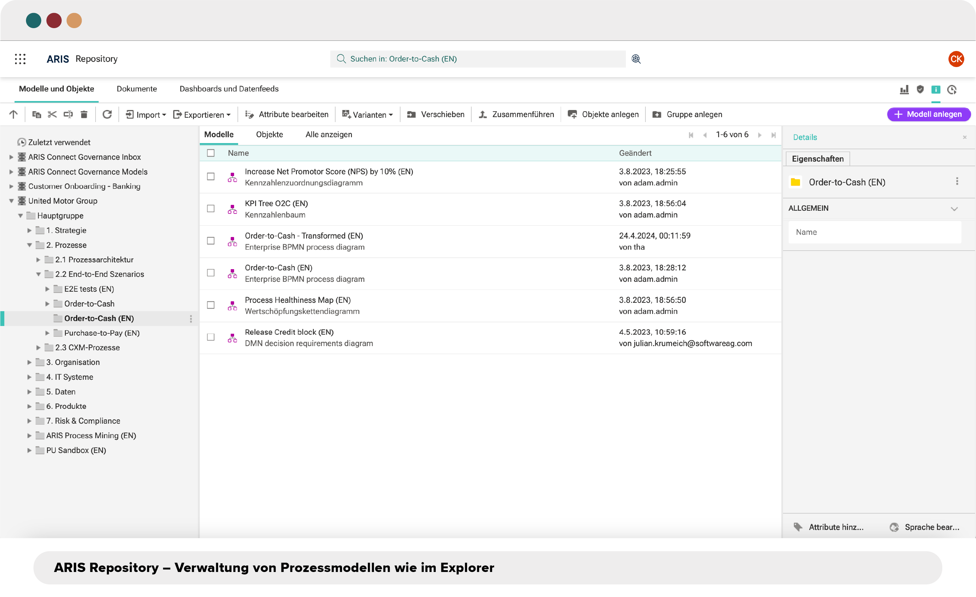 Screenshot von Aris Repository