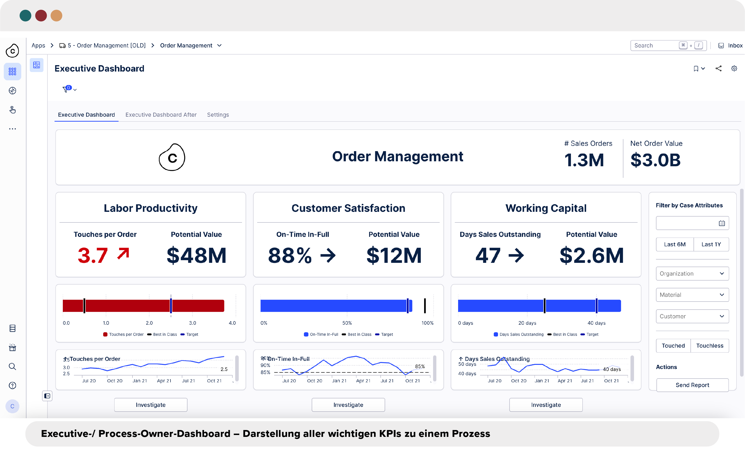 Executive / Process Owner Dashboard: Darstellung aller wichtigen KPIs zu einem Prozess