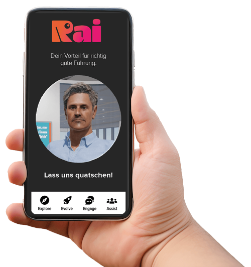 Mockup der RAI Applikation - Dein KI Assistent und Coach für Führung