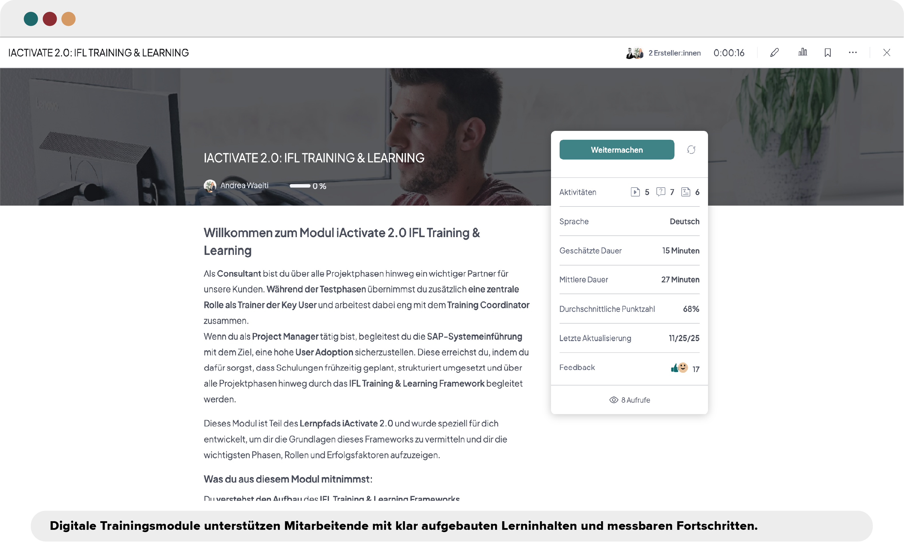 Screenshot der Digital Academy: Modul- und Fortschrittsanzeige