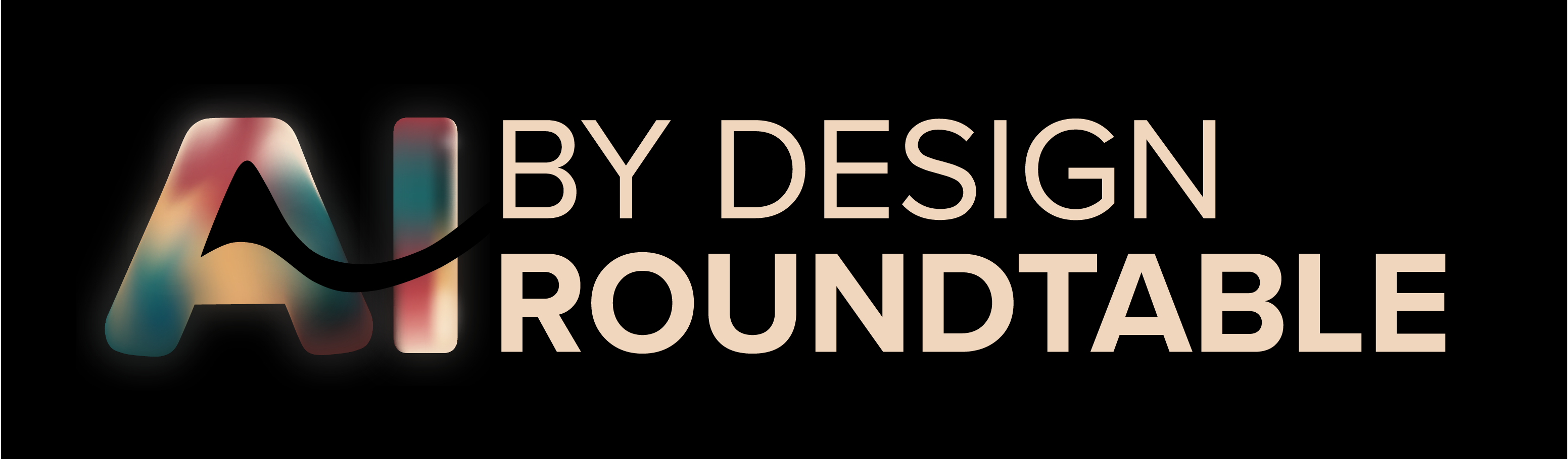 Grafik mit dem Text „AI by Design Roundtable“ auf schwarzem Hintergrund. 