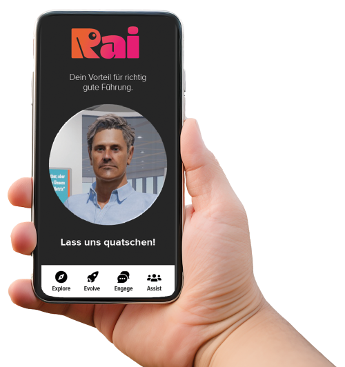 Mockup der RAI Applikation - Dein KI Assistent und Coach für Führung