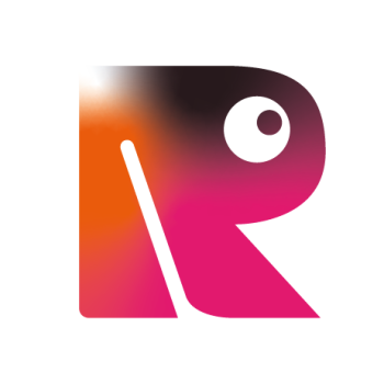 RAI Logo - Buchstabe R mit einem Auge, Orange / Pinker Farbverlauf,