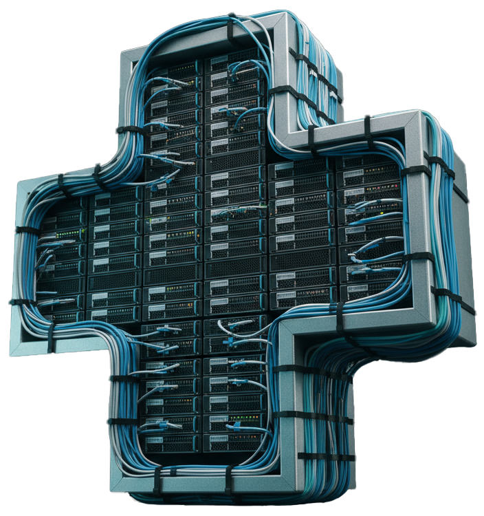Server in der Form eines Schweizerkreuz - Sinnbild für Schweizer LLM Hosting